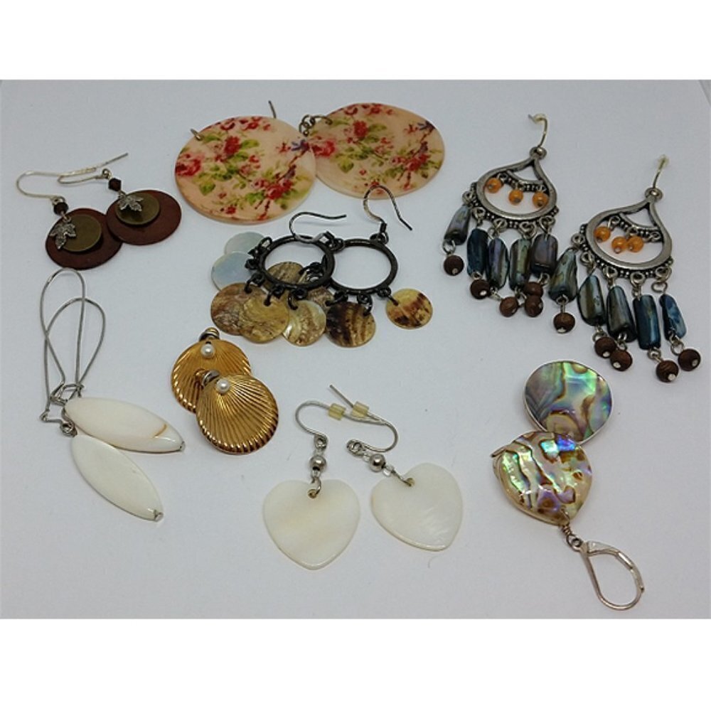 HUGE lot 8 earrings shell MoP abalone beach boho surfer costal island chic.